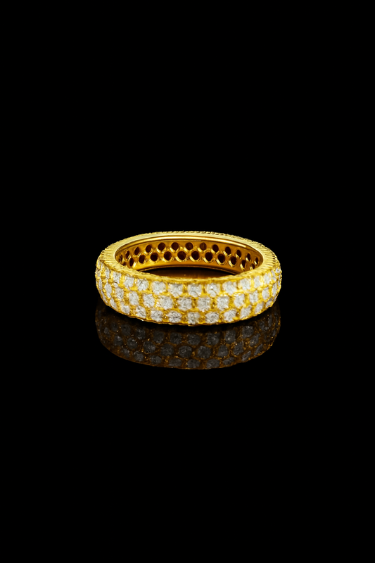 Dazzling Pavé Crystal Eternity Band – Wide Gold-Tone Statement Ring for Women