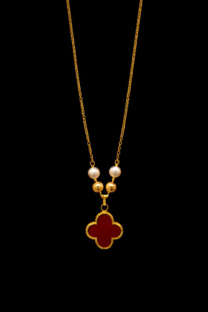 The 'Lucky Clover' Red &amp; Pearl Necklace