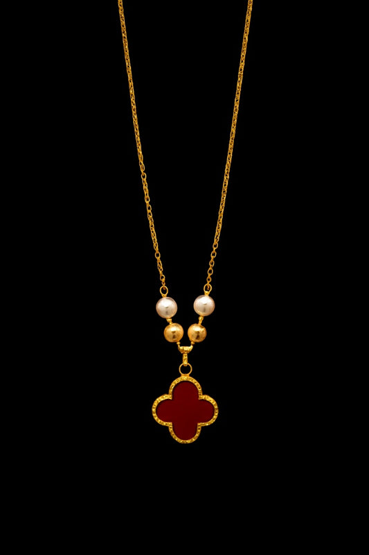 The 'Lucky Clover' Red &amp; Pearl Necklace