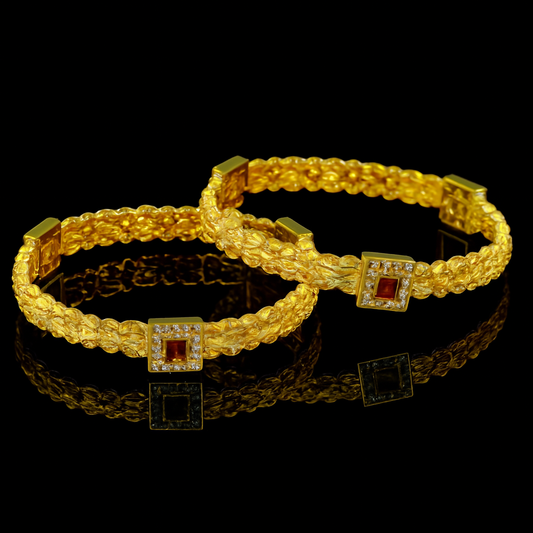 Regal Ruby-Red Gemstone Bangles (Pair)