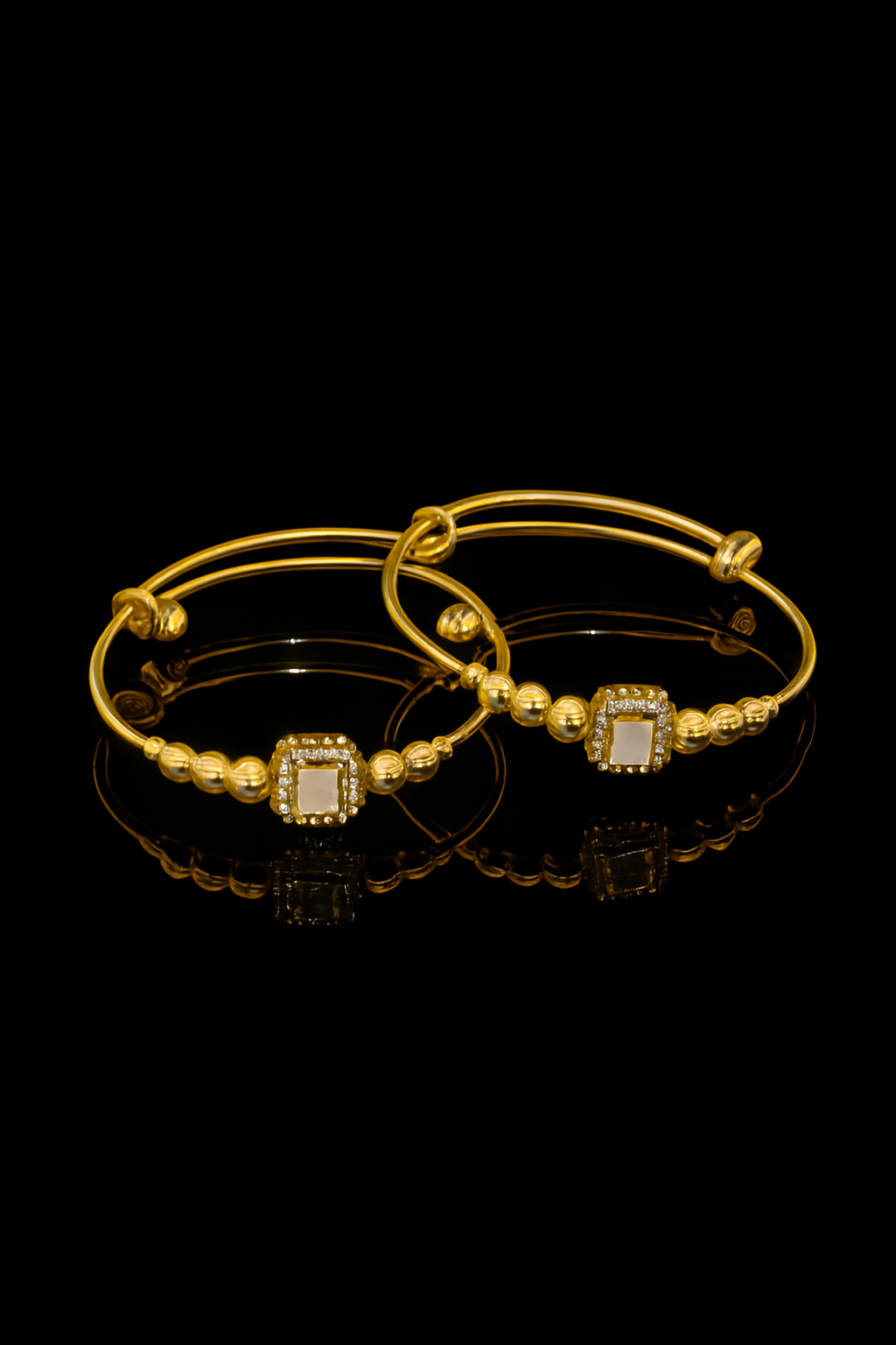 Luminous White Gemstone &amp; Gold Bead Bracelets (Pair)