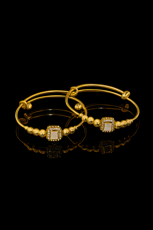 Luminous White Gemstone &amp; Gold Bead Bracelets (Pair)